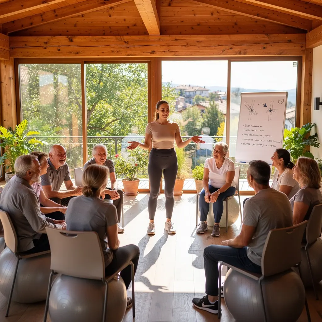 Група от зрели спортисти, които изпълняват упражнения за предотвратяване на наранявания.